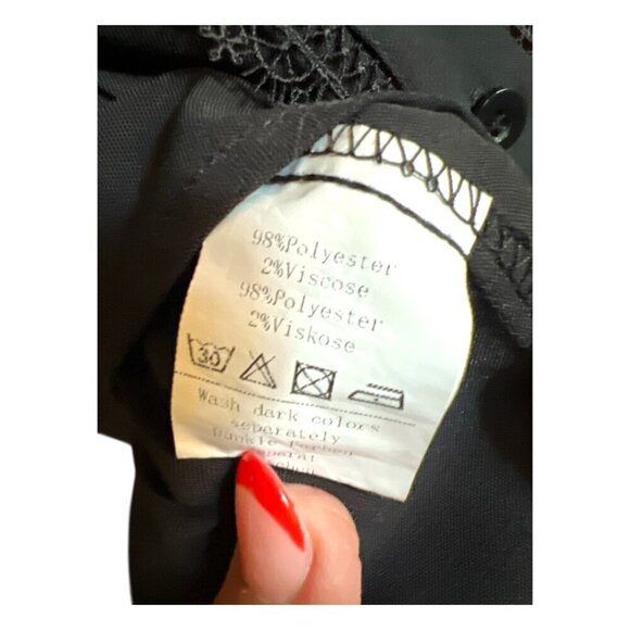 Grace Karin Women's Short Puff Sleeve Black Button Down V Neck Pleated Shirt XL - Picture 11 of 13